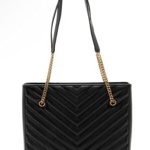 Yves Saint Laurent Black Chevron Tote with Gold Chains